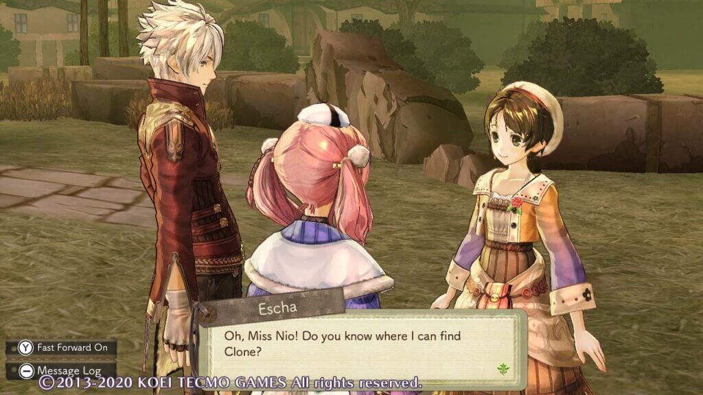 Atelier Dusk Trilogy - personagens conversando, texto pequeno