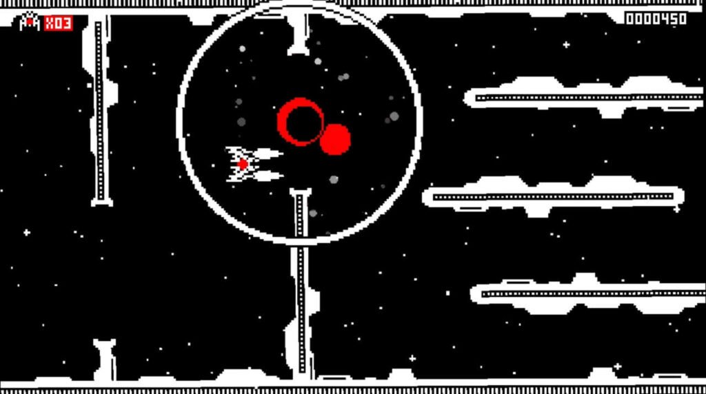 Visual retro que remete aos 1-bit shoot’n up.