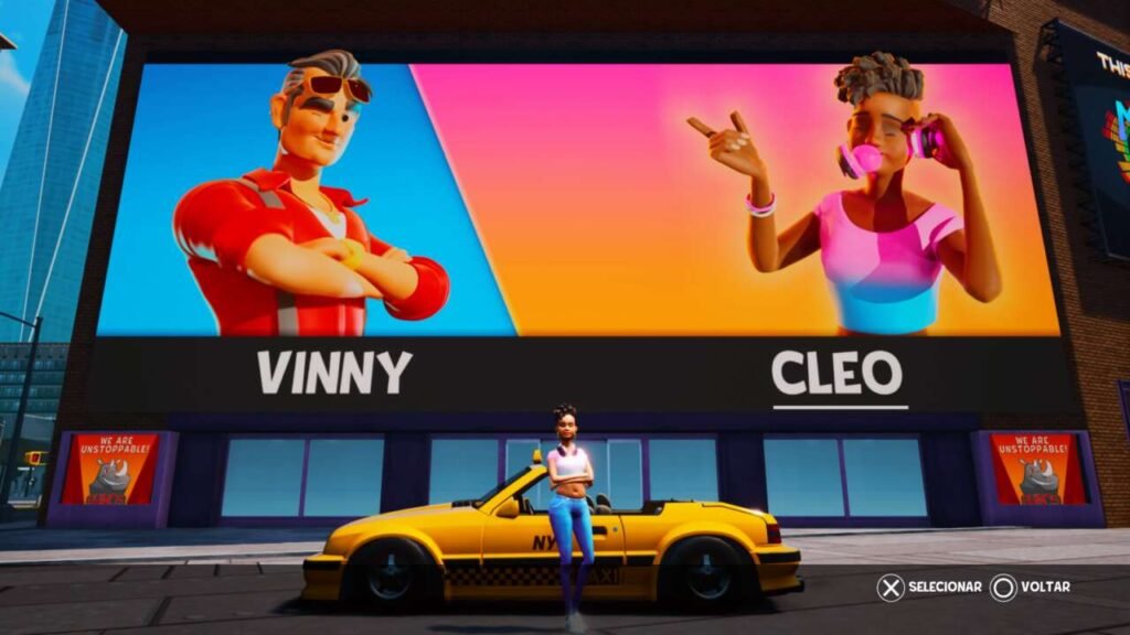 Vinny e Cleo são visualmente diferentes, mas assim como os carros as escolhas têm pouco impacto na jogabilidade