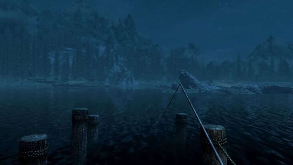Pescar é monótono até em Skyrim.