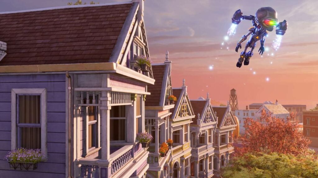Imagem do ET do jogo voando com uma mochila voadora em Destroy All Humans Clone Carnage