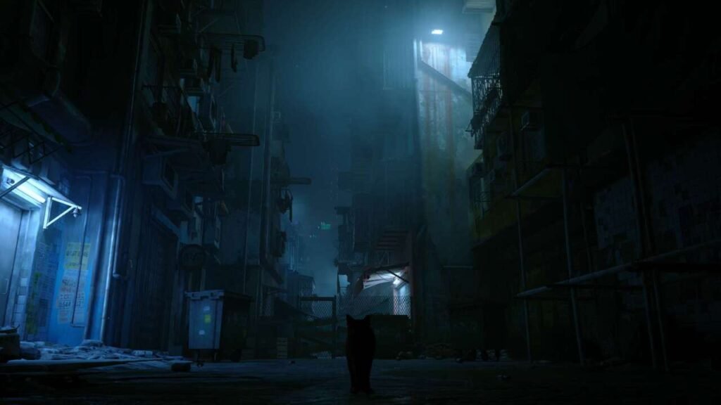 Screenshot de Stray - A chegada não intencionada do pequeno gatinho na cidade abandonada há tempos.