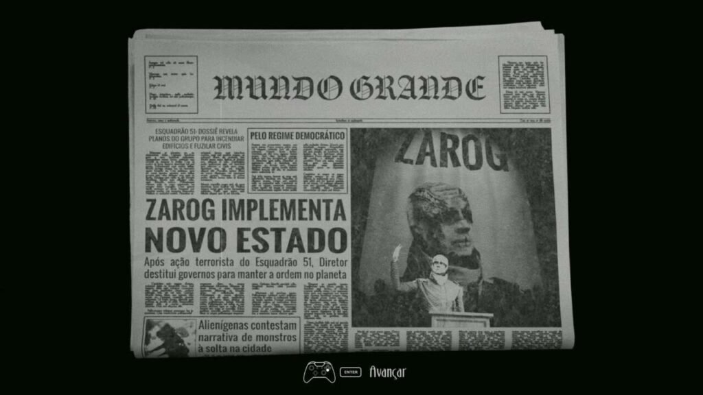 Screenshot de Esquadrão 51 - As telas de game over mostram notícias de opressão intensa, originária de um Estado ditatorial alienígena