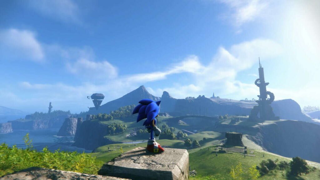 Sonic com um grande mapa a frente.