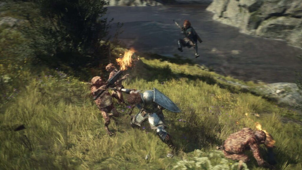 O personagem do jogador atacando um inimigo
