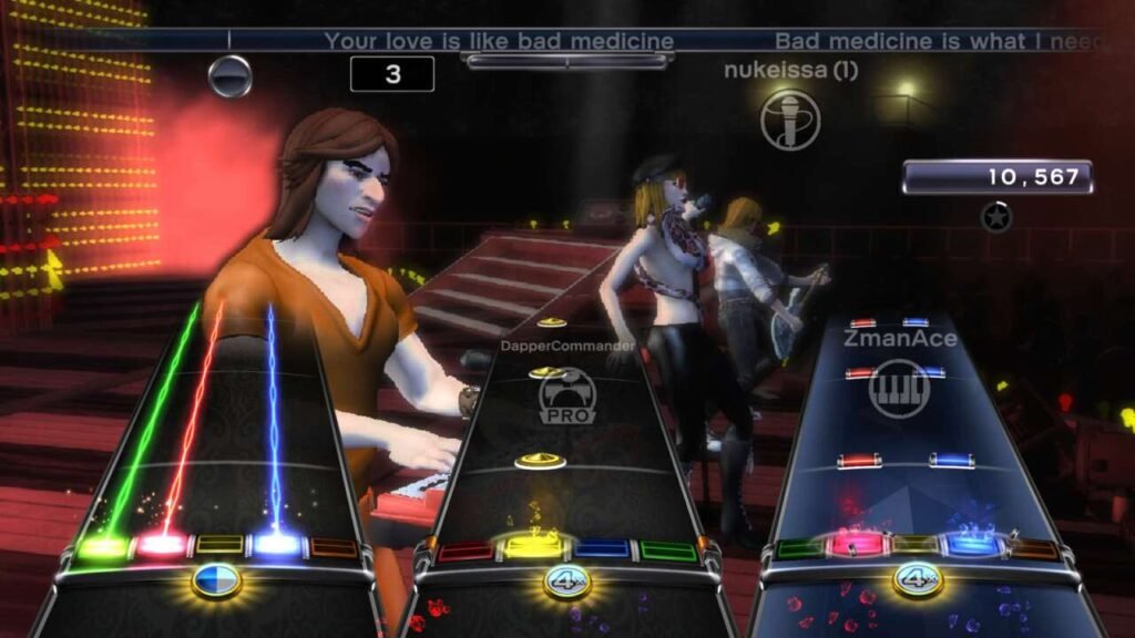 Jogabilidade online de Rock Band em grupo