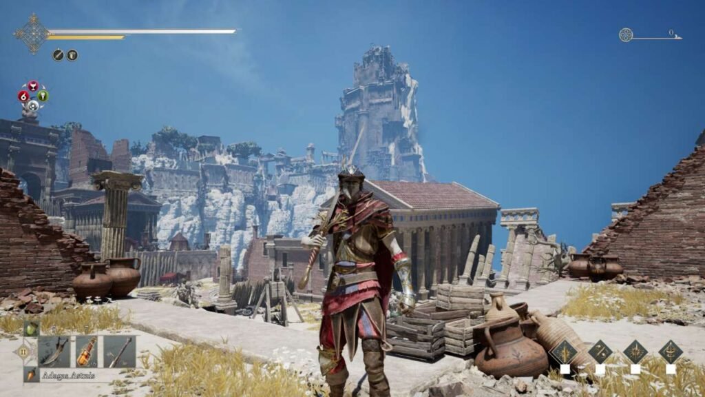 Paisagem ensolarada em um dos primeiros cenários do jogo.