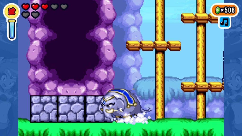 O elefante pode quebrar blocos, mas esses blocos só aparecem logo antes ou depois que pega a habilidade