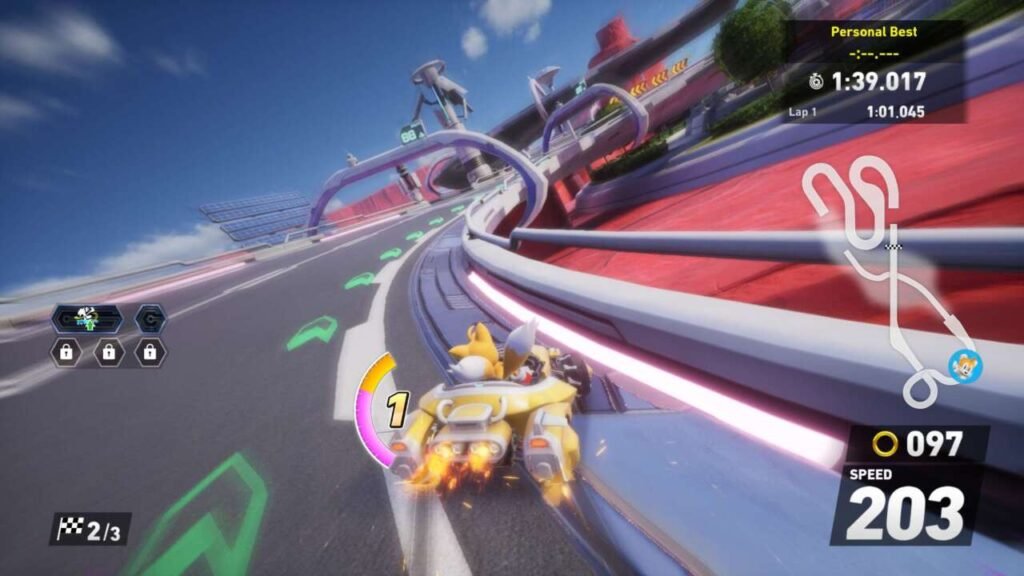 Cena de Tails fazendo drift nas curvas