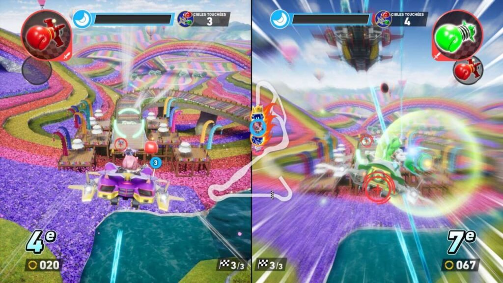 Tela dividida mostrando as capacidades do multiplayer local