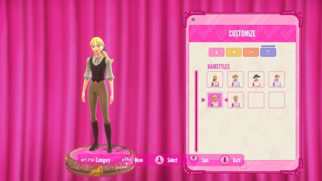 Podemos personalizar a Barbie: não seria um jogo ela sem essa funcionalidade