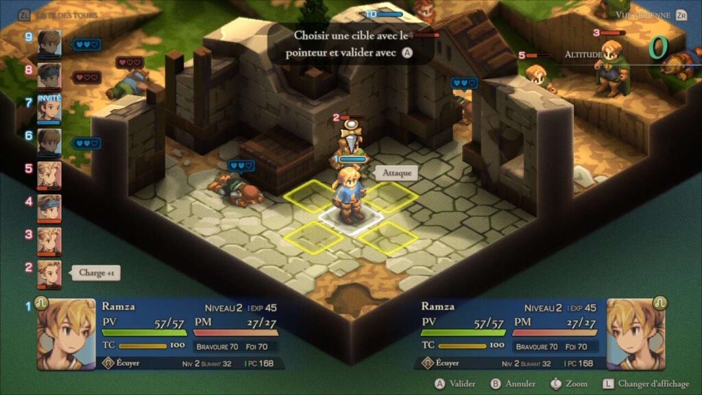 Momento de seleção do ataque no campo de batalha