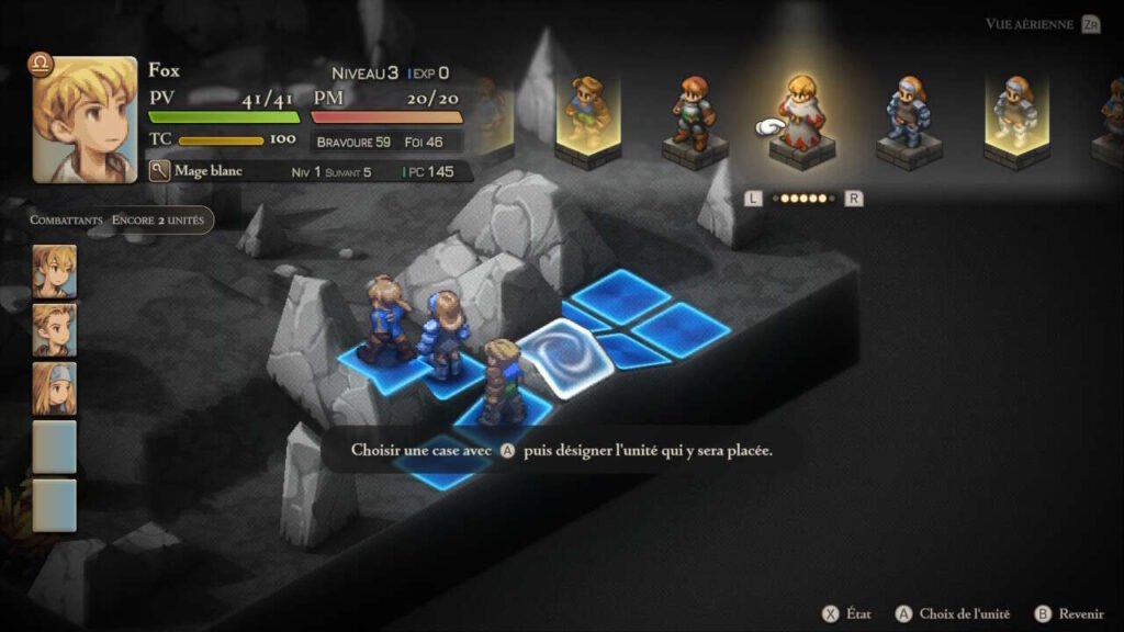 Cena de seleção do movimento do personagem