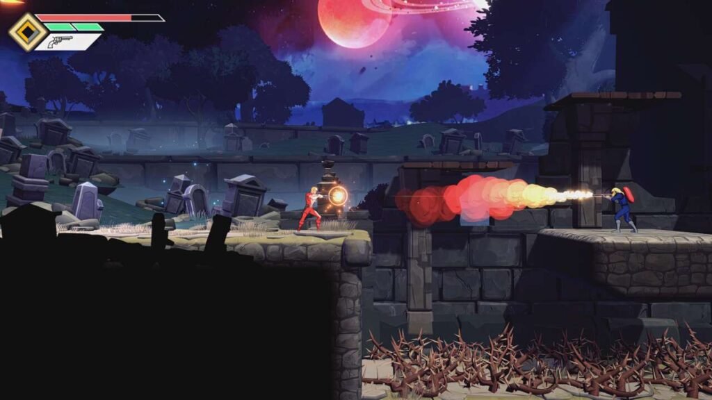 Cena de personagem atacando inimigos