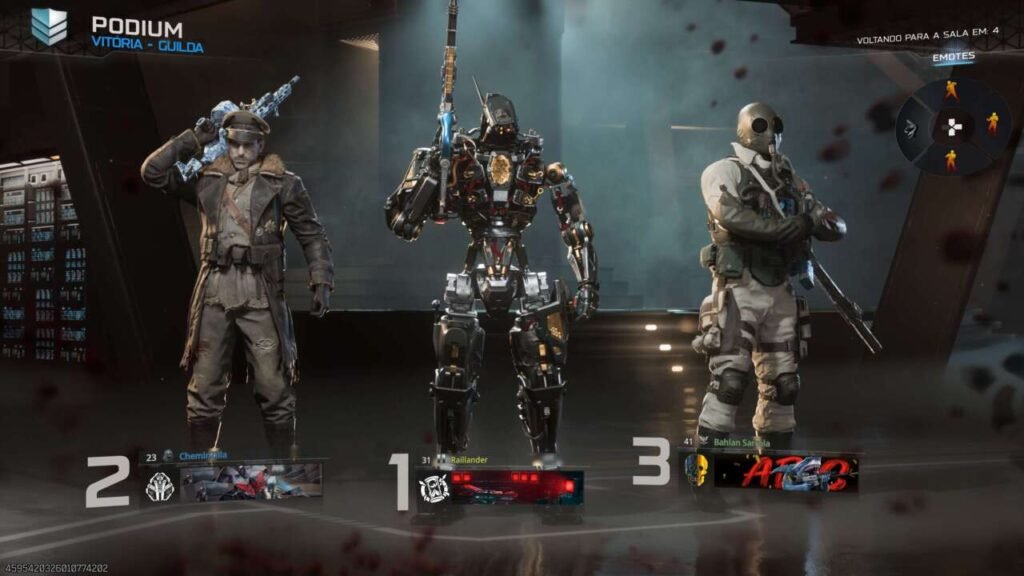 Podium do top 3 da partida com o time vencedor.