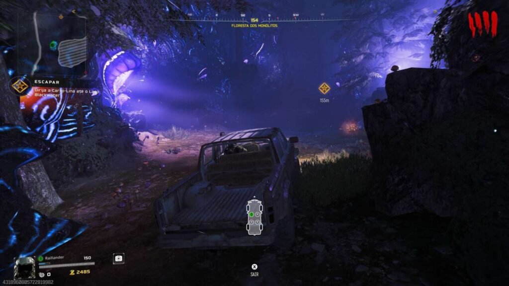 O veiculo Tessie sendo guiado pela floresta enquanto enfrenta hordas de zumbis.