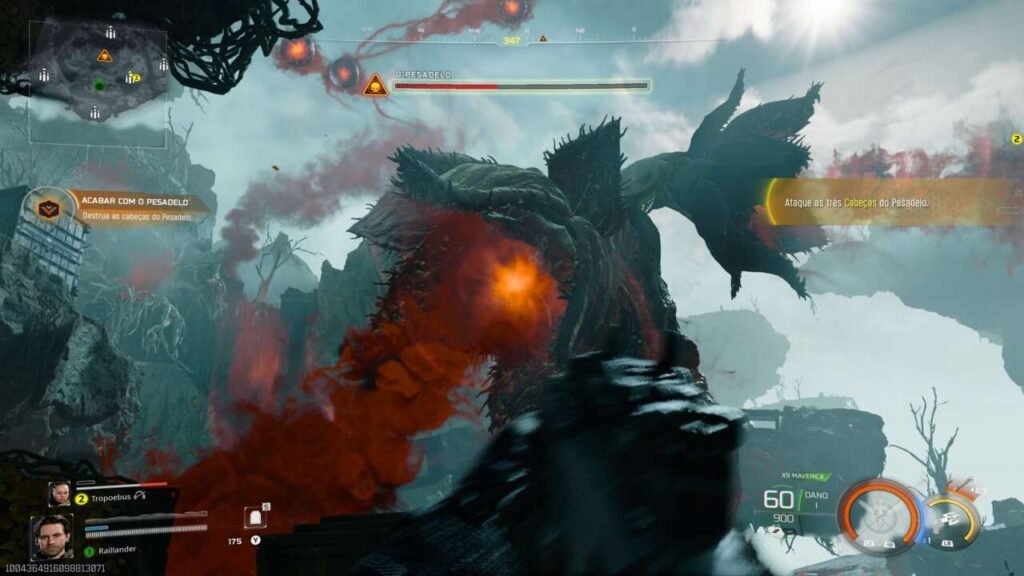 Uma planta gigante com três "cabeças" expelindo um gás venenosa.