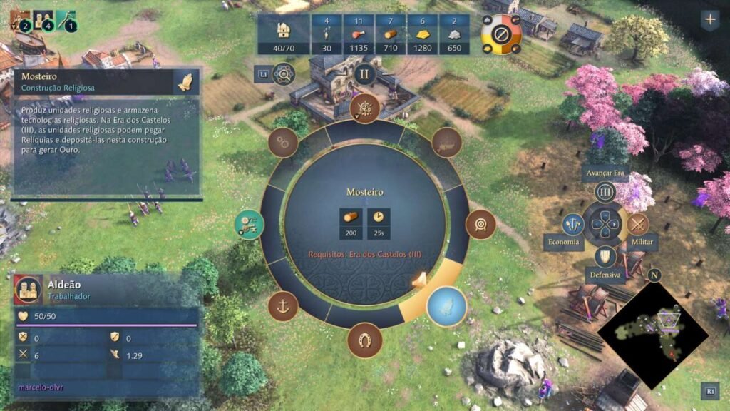 Apertar os botões direcionais altera o tipo da construção