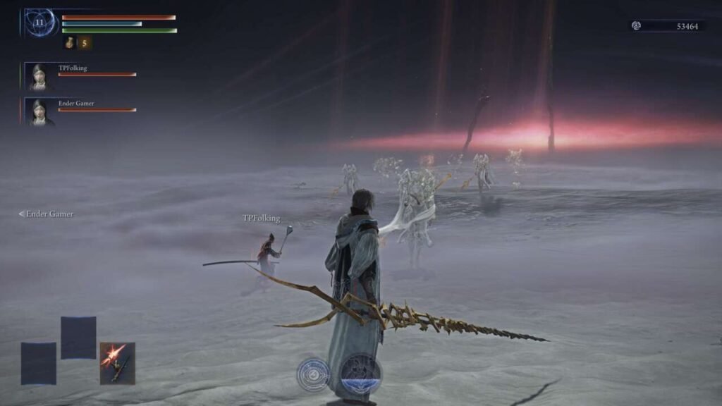 O jogador está diante do chefe Equilibradoras. Um grupo de guerreiras com armaduras.