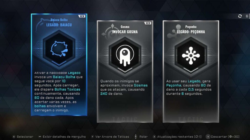 Dentre essas opções ao mesmo tempo podem ter novas habilidades e aumento de nível de outras já equipadas