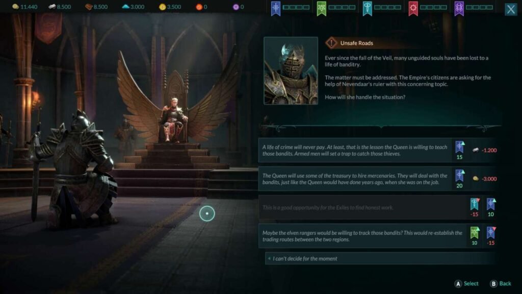 A mecânica de decisões parece influenciar em algo, mas é só floreio.