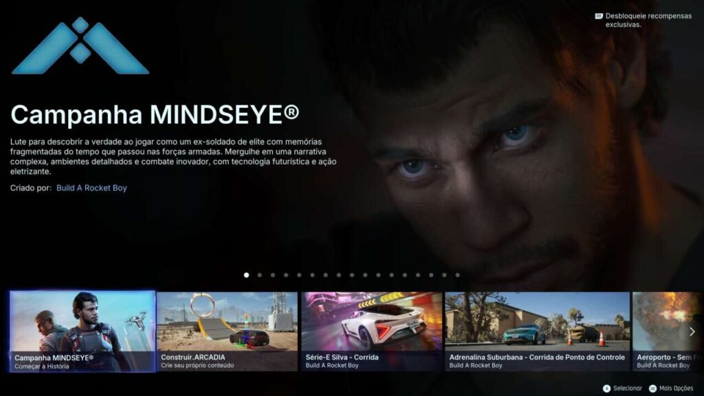 Tela inicial de MindsEye