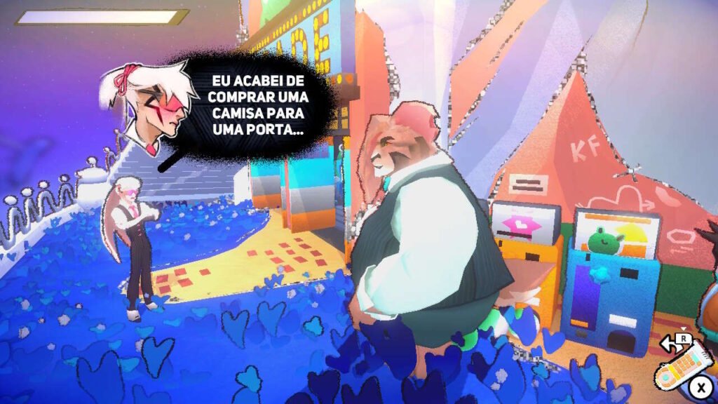 Momento de conversa entre NPCs com corpos antropomorficos