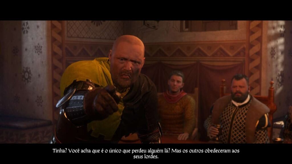 Henry sendo repreendido pelo capitão Bernard por desobedecer ordens e voltar a Skalice.