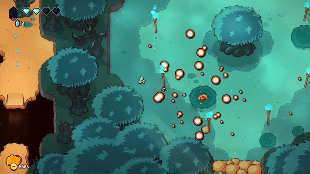 As pedras embaixo na tela só podem ser destruídas depois que pegamos o tiro especial