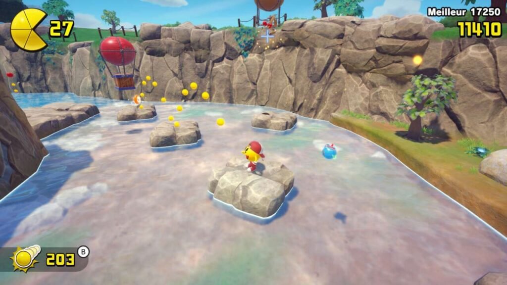 Cena de Pac-Man sobre uma pedra no rio