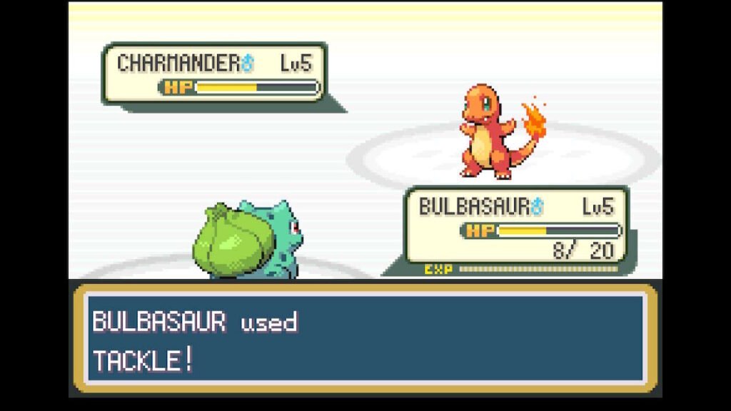 Cena de batalha de Bulbasaur contra Charmander