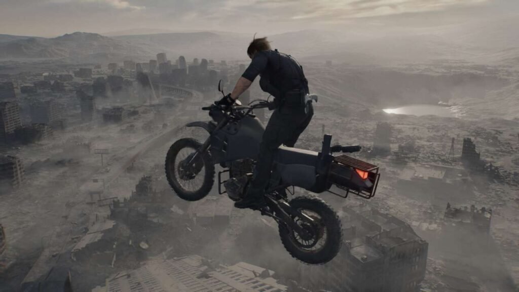 Leon numa moto em Resident Evil Requiem