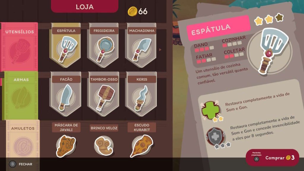 Tela de compra de equipamentos