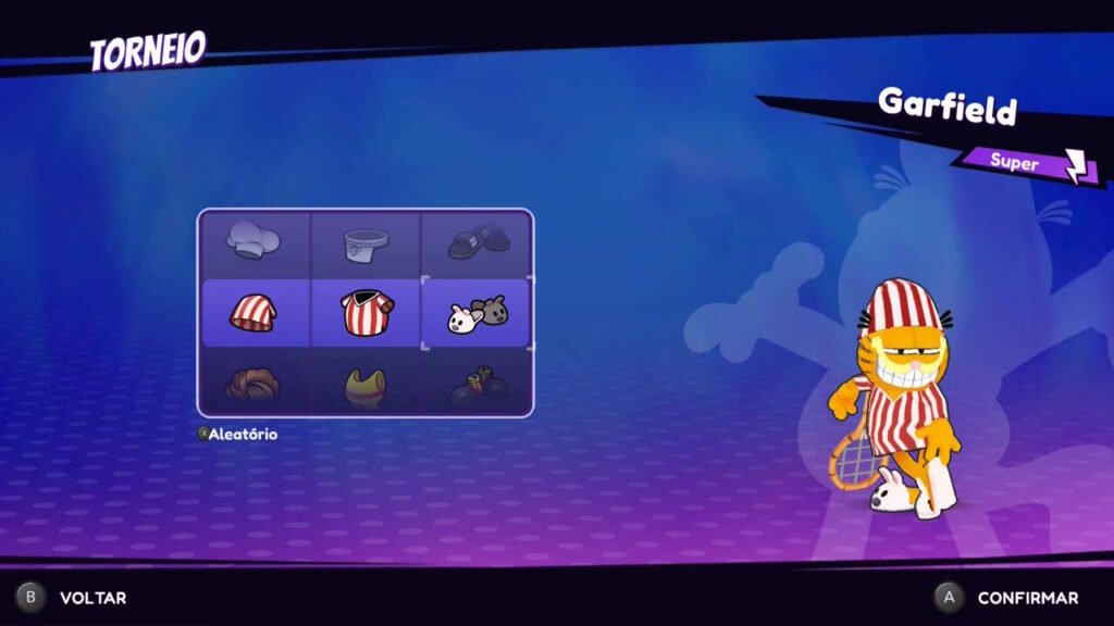 Cena de customização do personagem