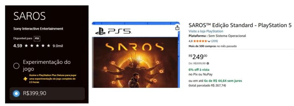 Comparativo entre Saros na PSN e na mídia física da Amazon