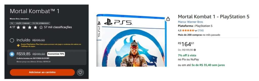 Mídia física de Mortal Kombat vs digital na PSN