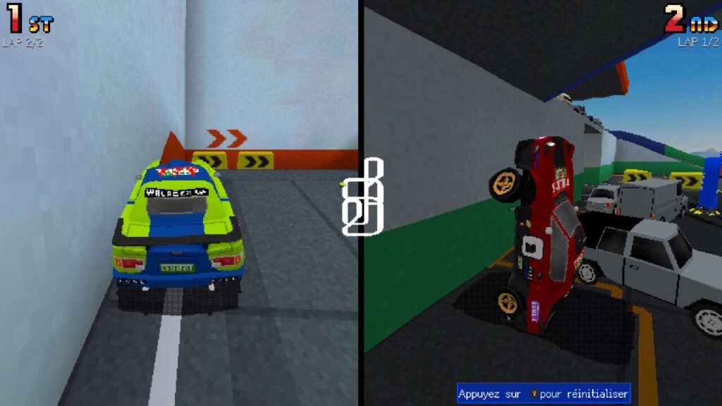 Cena engraçada em tela dividida, onde um dos carros fica na vertical