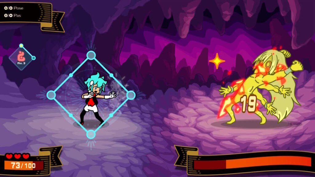 Cena de minigame de ritmo com RPG