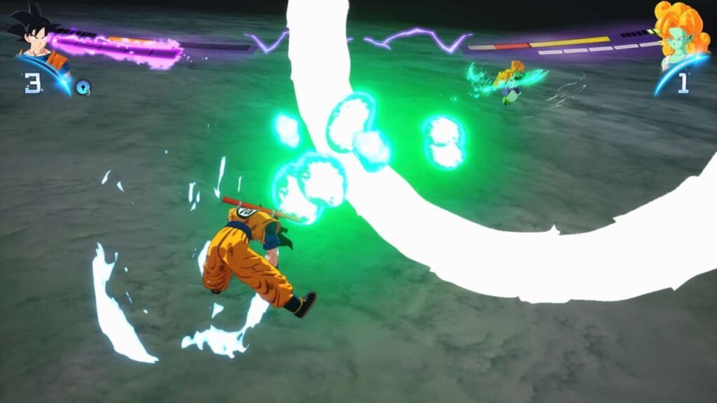 Cena de Goku lançando golpes contra inimigo