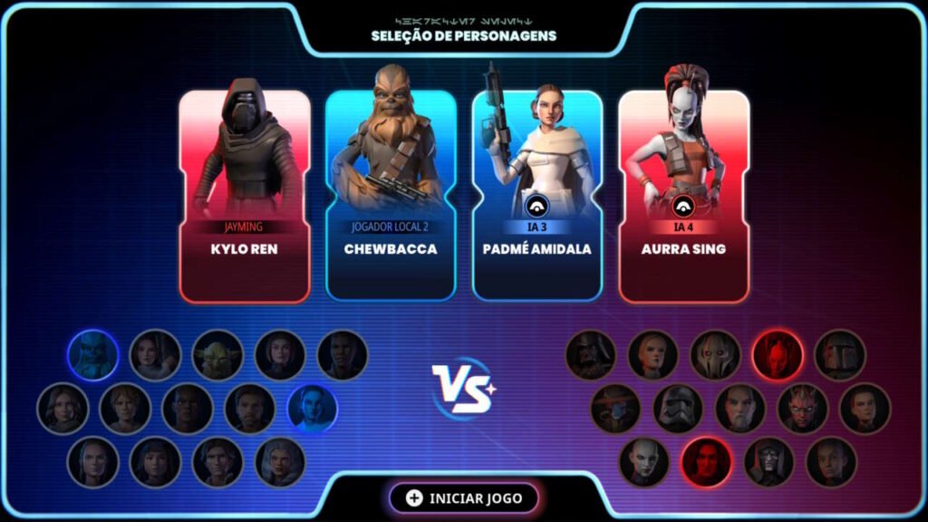 Cena de escolha dos personagens