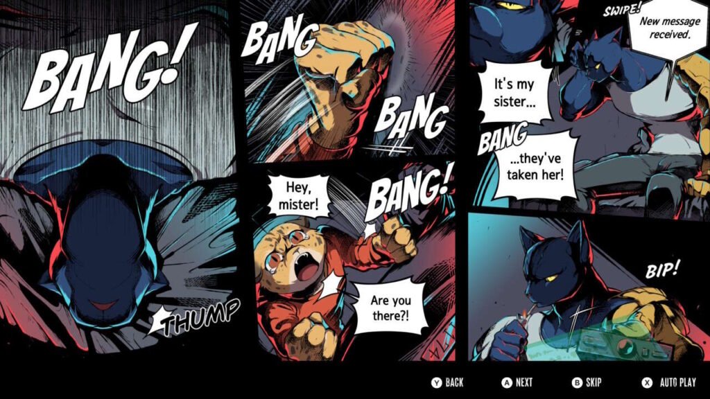 Cena de cutscene do jogo, história contada em quadrinhos