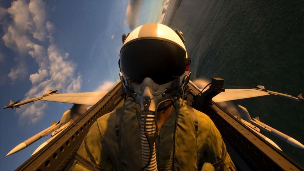 Visão de dentro do cockpit do caça.