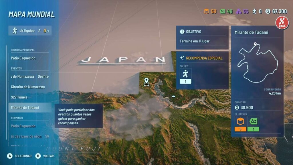 O mapa de eventos do Japão