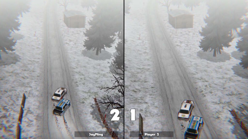 Cena de rally split-screen